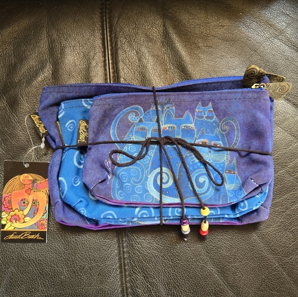 NWT Laurel Burch Indigo Cat Cosmetic Zippered Bag Set - Picture 2 of 4
